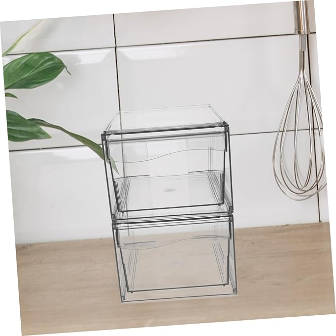 Vaguelly 2pcs Stackable Makeup Organizer with Acrylic Desktop Storage Box for Cosmetics Vanity and Bathroom Essentials for Organization