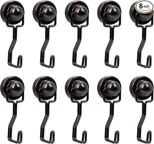 Swivel Magnetic Hooks, Rare Earth Magnet Hooks for Hanging Perfect for Refrigerator, Broiler, Door and Other Magnetic Surfaces, Cruise Essentials (10 Pack, Black)