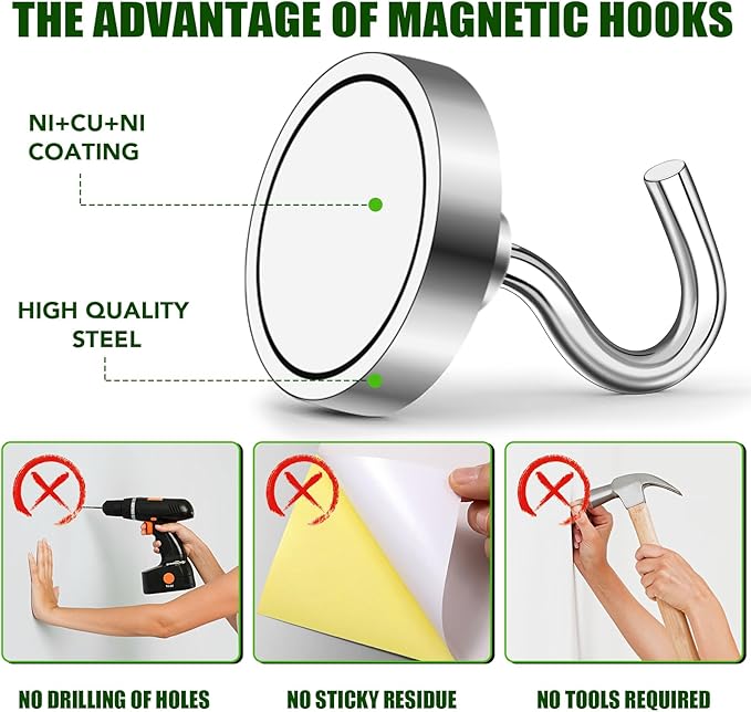 MIKEDE Heavy Duty Magnetic Hooks for Refrigerator Hanging, Magnetic Hanger for Cabins, Grill - 5 Pack，30lbs+