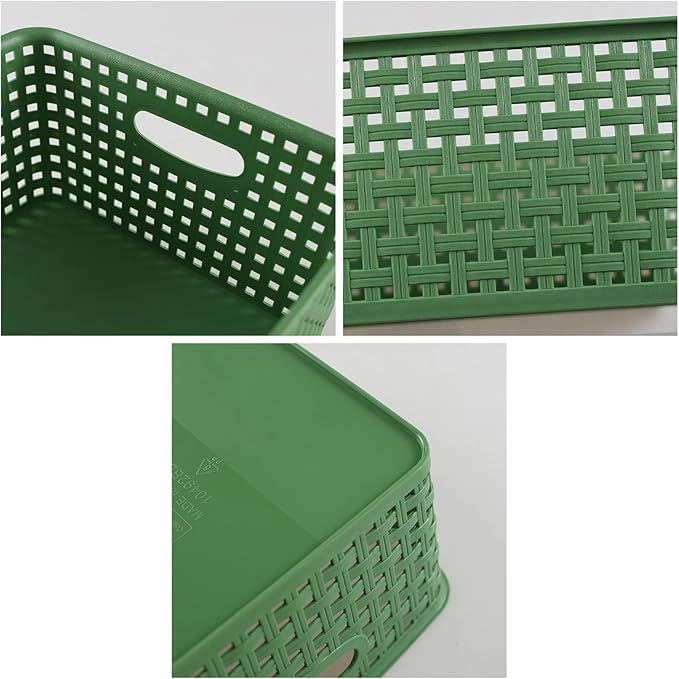 Medium Plastic Baskets for Organizing, Plastic Woven Storage Basket, 4 Packs