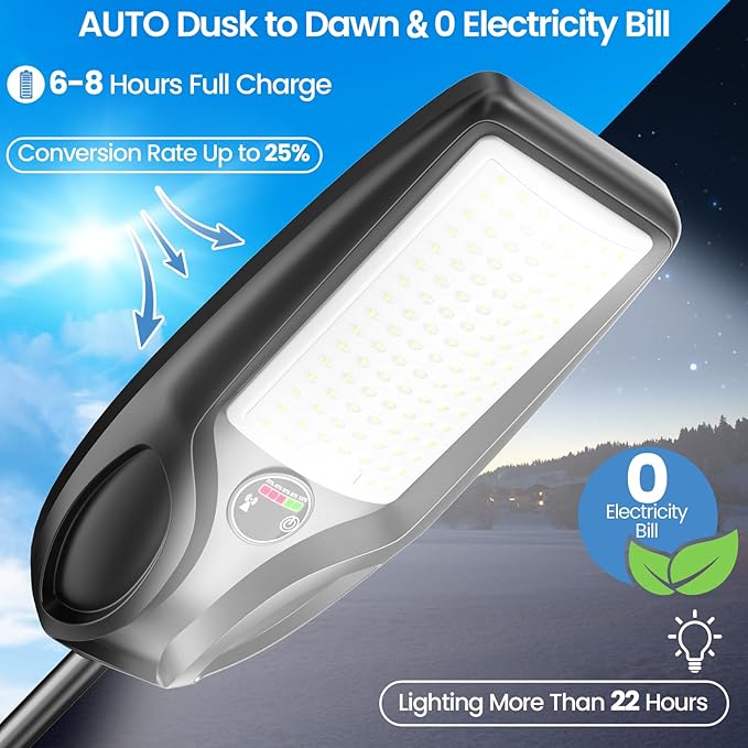 TENKOO Solar Street Lights Outdoor 6000W Solar Parking Lot Lights, 350000 Lumen Street Light with Motion Sensor LED Wide Angle Lamp Waterproof IP67 Commercial Lighting for Yard
