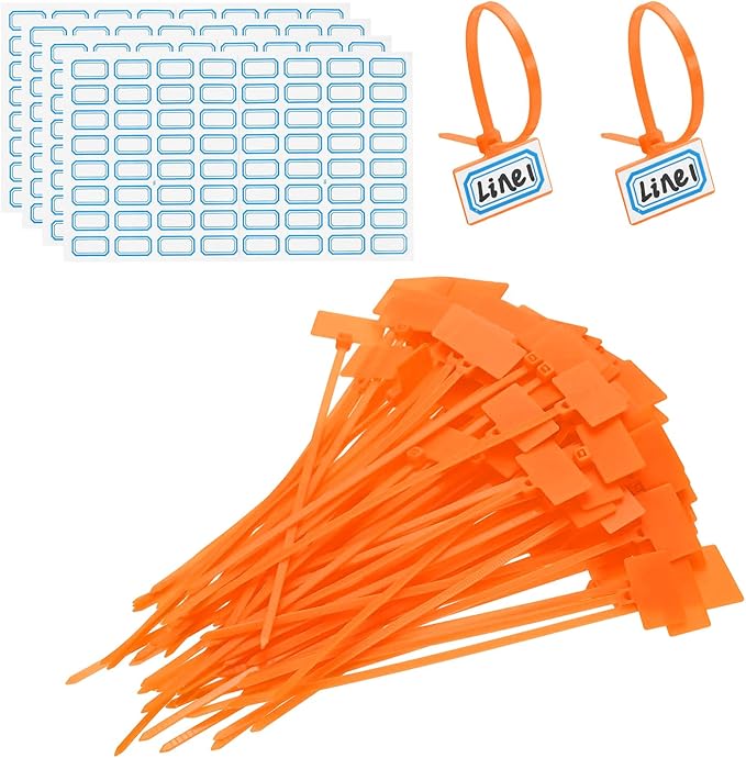 PATIKIL 6inch Zip Ties, 200pcs Cable Ties Tags Nylon Wire Marking Label Self Locking Plastic Straps Write on with Label Tags Paper for Organization Cord Network Ethernet Marking, Orange