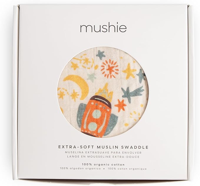 mushie Muslin Baby Swaddle Blanket | 100% Organic Cotton (Space)