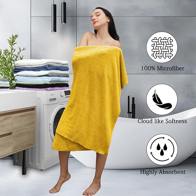 Extra Large Bath Towels Set 35x70 Inches - Yellow Luxury 600 GSM Oversized Bath Sheet Towel,Ultra Soft Microfiber - Quick Dry,Highly Absorbent Shower Towels Spa Hotel Bathroom Towel Set (4-Pack)