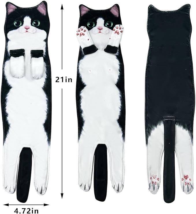 PAT JUUMG Funny Cat Hand Towels for Bathroom Kitchen Decor Towel,Cute Decorative Hanging Face Towels,Super Absorbent Soft, Housewarming Gift,Cat Lovers Gifts for Women (Tuxedo Cat)