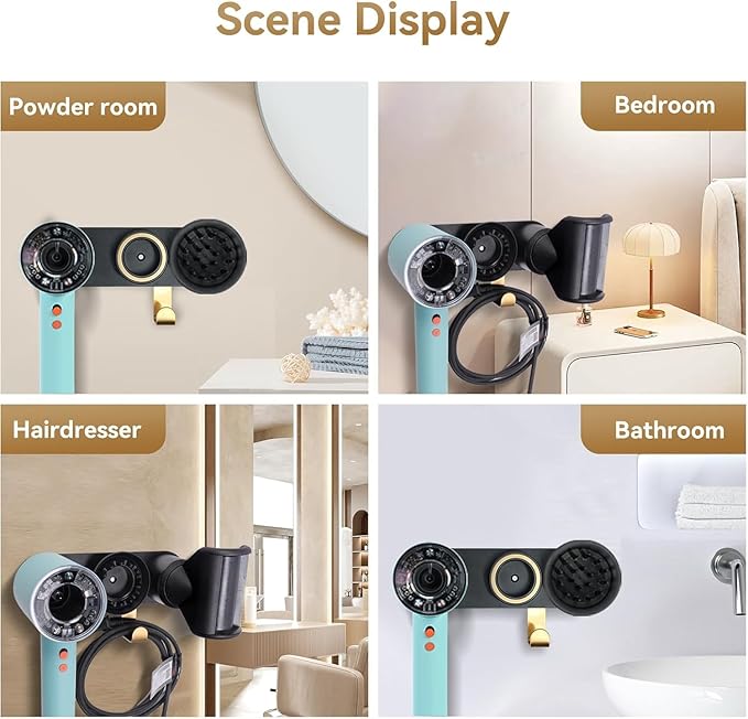 LandHope Hair Dryer Holder Wall Mount Compatible with Dyson Supersonic, Magnetic Hair Dryer Organizer Stand, HD16 Blow Dryer Storage Rack for Diffuser Wide-Tooth Comb Attachments