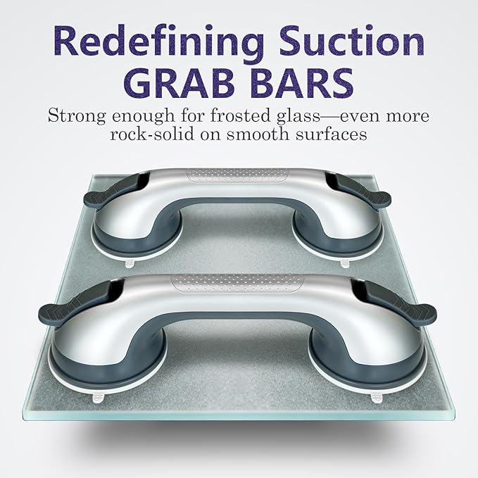 2 Pack Grab Bars for Bathtubs and Showers, Suction Grab Bar, Heavy Duty Shower Handle Removable Bath Handrails for Seniors and Elderly, Bathroom Safet