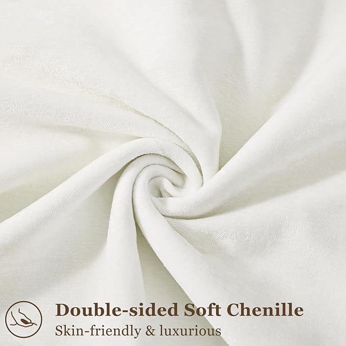 decorUhome Spring Couch Euro Sham Throw Pillow Covers 24x24 Set of 2, Decorative Soft Velvet Modern Cozy Chenille Pillow Cases with Elegant Design for Sofa Bed Living Room Home Decor, Cream White