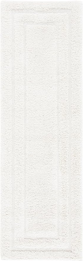 SAFAVIEH Florida Shag Collection Area Rug - 2'3" x 13' Runner, Creme/Creme, Geometric Design, Plush 1.2 Inch Thick Ideal for High Traffic Areas in Living Room, Bedroom, Dining (SG454-1111)