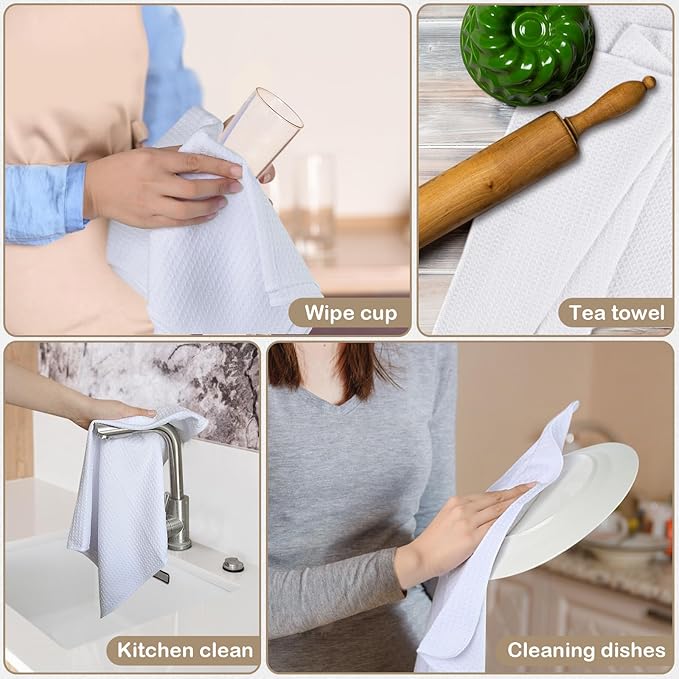 Microfiber Sublimation Blank Towels - Fast Drying Waffle Weave Kitchen Towel, Tea Towel Polyester Dish Towels for Home Decor DIY 16 Inch X 24 Inch 10 Pack White