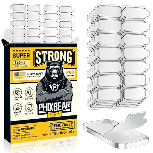 Large-Pro Mounting Putty No Residue with Pull Tab, Double Sided Tape Glue Adhesive Dots Clear Museum Sticky Tack, Picture Hanging Strips Fixed Decor Art Craft Party, 0.39 x 0.78 in (126 Pcs)