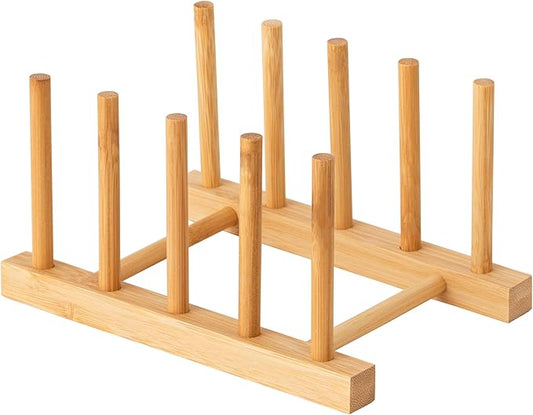 HBlife Bamboo Dish Plate Bowl Cup Book Pot Lid Cutting Board Drying Rack Stand Drainer Storage Holder Organizer Kitchen Cabinet（Keep Dry）