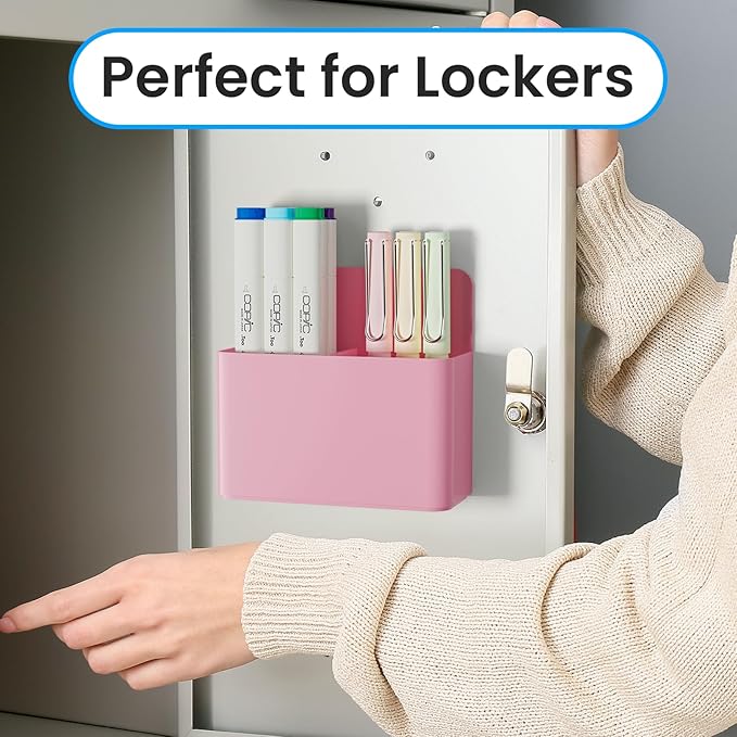 3 Pcs Magnetic Pen Holder, Magnetic Dry Erase Marker Holder, Wall Marker Pencil Holder for Fridge, Whiteboard Marker Holder for School, Office, Home, Locker Accessories (Pink)