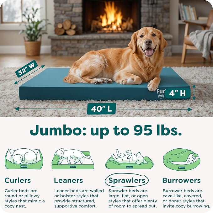 FurHaven Water-Resistant Orthopedic Dog Bed for Large Dogs, Oxford Polycanvas Mattress with Orthopedic Egg Crate Foam for Joint Support, Removable Washable Cover, Jumbo/XL, Deep Lagoon