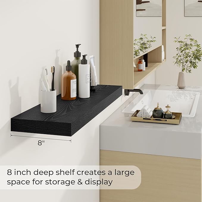 Dreamland 30 Inch Long Floating Shelves in White,8 Inch Deep Floating Shelf for Wall,Large Display & Storage Shelf, Wall Shelf for Bathroom Bedroom Living Room Kitchen Office，Set of 2