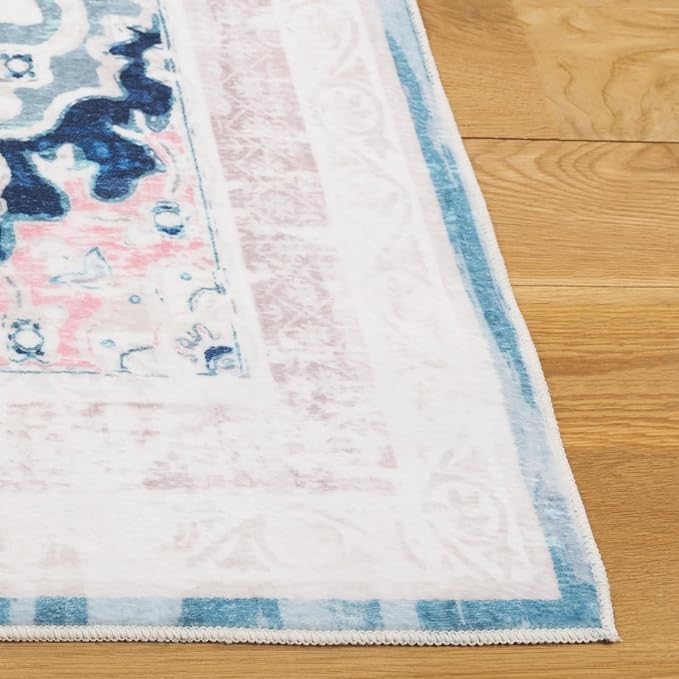 Safavieh Washable Rug Arizona Collection - 3' x 5', Ivory & Aqua, Slip Resistant & Easy to Clean, Ideal for Living Room, Entryway, Foyer, Kitchen, Bedroom (ARZ324A)