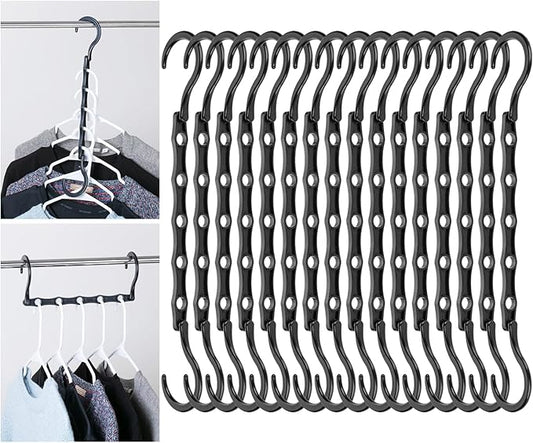 Mr. Pen- Space Saving Hangers for Clothes, 16 pcs, Black, Plastic Multi Clothes Hangers Space Saving, 5 Slots, 360° Rotating Hooks