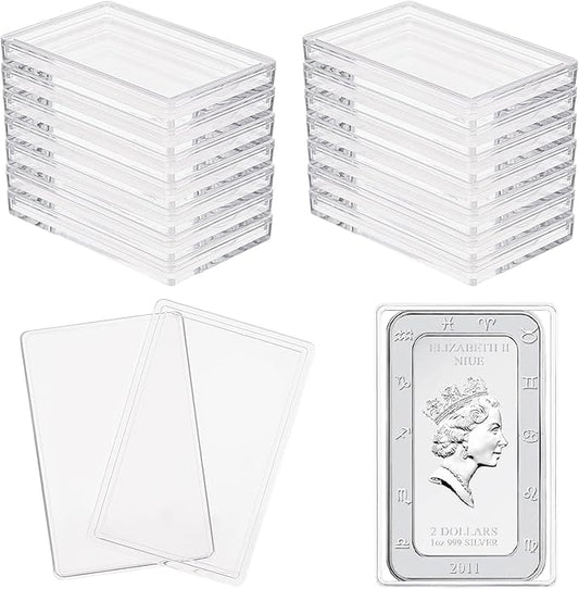 FINGERINSPIRE 18 Pcs Silver Bar Case 2.2x1.4 inch Acrylic Silver Bar Holder Clear Storage Container Compatible Silver Bar Box for 1oz Silver Bar 1 Troy Ounce Bar Collection of Coins