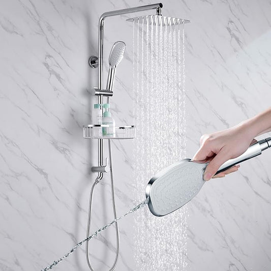 Rain Shower System with 304Stainless Steel Shelf, 12 Inch Rainfall Shower Head System with Handheld Spray, SonTiy Dual Shower Combo with Height Adjustable Holder, Brass Diverter, 1.8 GPM, Chrome