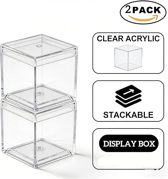 KissYou Small Acrylic Box Clear Candy Boxes with Lid Acrylic Square Cube 4 Pieces Display Case Transparent Jewelry Storage Box Party Decorative Boxes