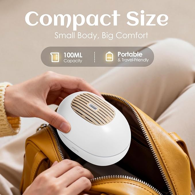 100ml Mini Essential Oil Diffuser, Portable Aromatherapy Diffuser with Warm Light, One-Button Control, Auto Shut-Off, Quiet Ultrasonic Mist for Home, Travel, Yoga, Meditation (White)