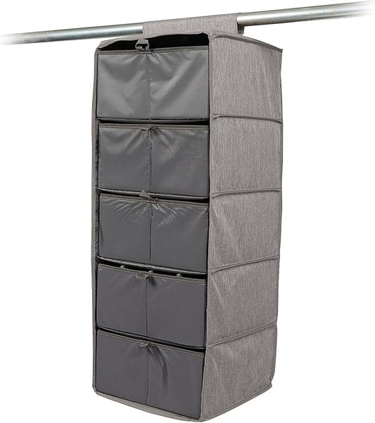 Covermates Keepsakes Hanging Closet Organizer Set - Heavy Duty Material, Sturdy Interior Shelves, Includes Trays with Dividers - Closet Storage, Grey Heather