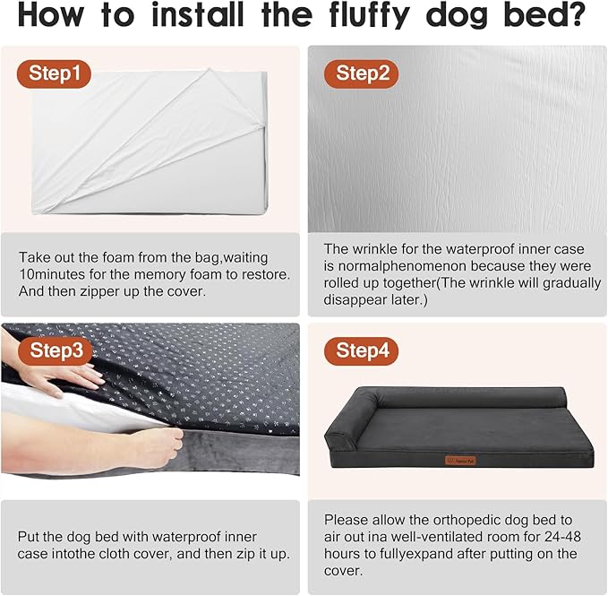 Orthopedic Dog Beds Large Sized Dog, Memory Foam Pet Bed for Large Dogs, Removable and Washable Microsuede Cover, TPU Waterproof Liner, Nonskid Bottom, 41x27x6 Inches, Dark Grey