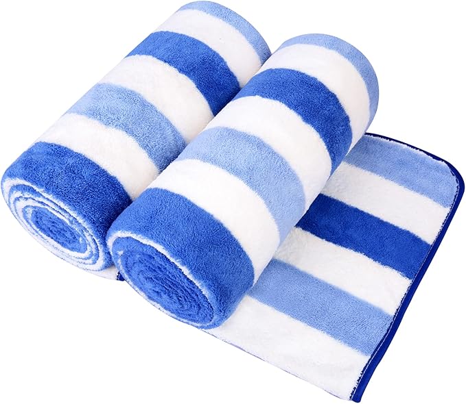 Bath Towels Set, Large Microfiber Bath Towel for Body, 2 Pack, 30" x 60", Oversized, Soft, Super Absorbent,Fast Drying, Perfect for Shower, Sauna, Gym, Sports, Fitness, Yoga, Cabana Stripe Blue
