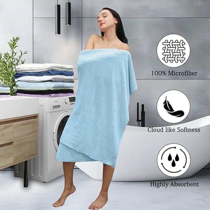 Extra Large Bath Towels Set 35x70 Inches - Blue Luxury 600 GSM Oversized Bath Sheet Towel,Ultra Soft Microfiber - Quick Dry,Highly Absorbent Shower Towels Spa Hotel Bathroom Towel Set (4-Pack)