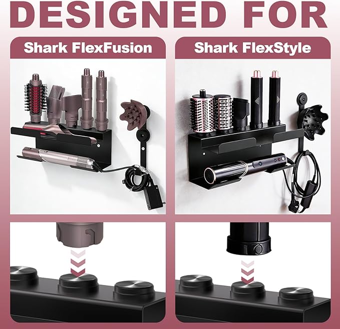 Wall Mount Holder for Shark FlexFusion and for Shark Flex Style, Hair Tool Organizer Rack with Cord Hanger for Accessories, Curlers, Brushes, Diffuser, Bathroom Storage, Space Saving
