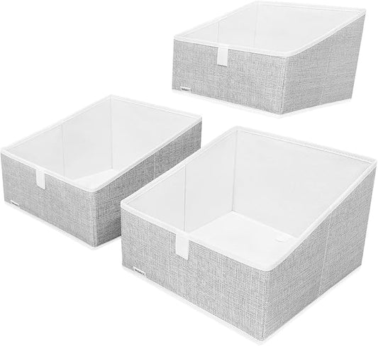 3 Packs Closet Storage Bins - Trapezoid Large Storage Box - Foldable Fabric Baskets for Organizing Clothes - Baby Toiletry, Toys, Towel, DVD, Book (1# Grey, 11.6 x 11.6 x 7.9 inches)