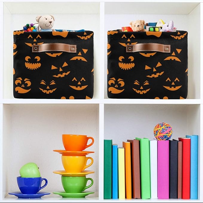Halloween Basket Cute Halloween Baskets with Handles Collapsible Organizer Box Shelf Storage Baskets for Holiday Home Decor 1PC