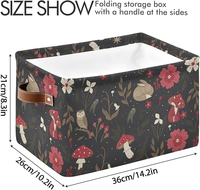 linqin Mushrooms Berries Pattern Rectangle Storage Basket Collapsible Storage Bin for Nursery Books Waterproof Baskets for Closet Shelves Bedroom Decor