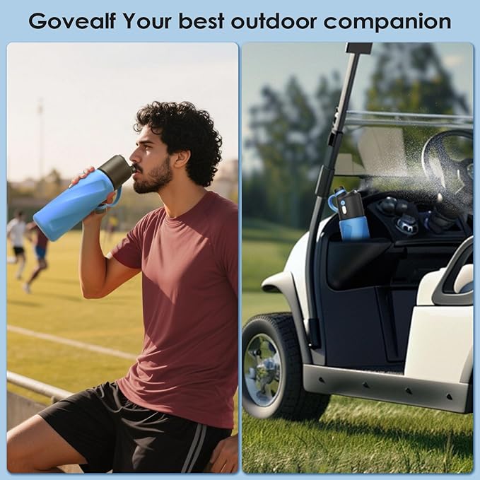 Electric Misting Water Bottle — No Straw, No Leak Design — Stainless Steel Double Wall Insulation — Food-Grade Materials — For Gym, Hiking, Golf