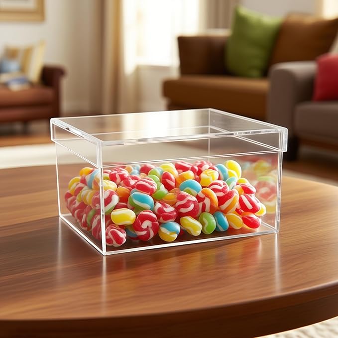 Clear Acrylic Box With Lid, Stackable Container For Storage And Display, 8.1 X 8.1 X 3.9 In / 20.5 X 20.5 X 10 Cm, Perfect For Crafts, Jewelry, And Makeup