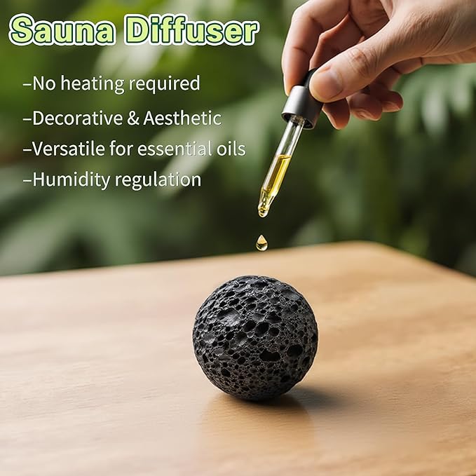 3 Pcs Lava Rock Essential Oil Diffusers -1 Spherical Lava Stone Passive Diffuser and 2 Wooden Car Diffusers for Essential Oils, Passive Diffuser for Sauna Room, Home, Office, Bedroom, Bathroom, Car