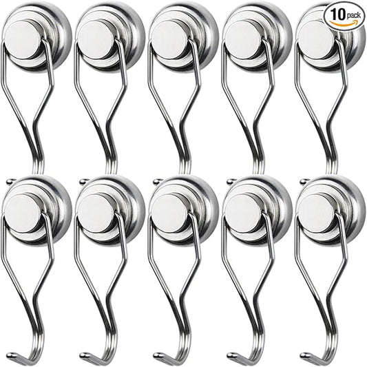 MIKEDE Magnetic Hooks Heavy Duty, 60 lb+ Strong Swivel Swing Neodymium Magnetic Hooks for Hanging, Strong Magnet Hanger for Cruise Cabins, Locker, Toolbox, Home, Kitchen - Pack of 10
