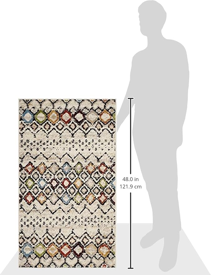 SAFAVIEH Amsterdam Collection Accent Rug - 2'3" x 4', Ivory & Multi, Moroccan Boho Design, Non-Shedding & Easy Care, Ideal for High Traffic Areas in Entryway, Living Room, Bedroom (AMS108K)