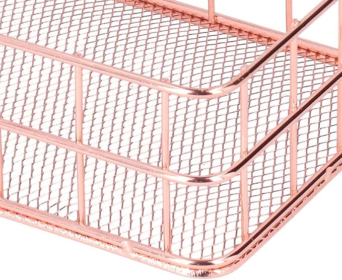plplaaoo 2PCS Nordic Simple Rose Gold Wrought Iron Storage Basket Desktop Organizer Container Household Storage Organizer for Living Room Bathroom Office Durable Iron Material Stylish Decor (L)