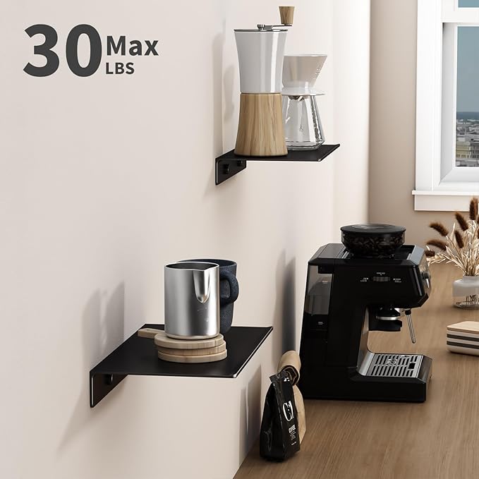 Danpoo Small Floating Shelves for Wall Storage, Mini Display Shelves for Collectibles, Metal Wall Shelves for Bathroom/Living Room/Kitchen/Bedroom(Black, 8")