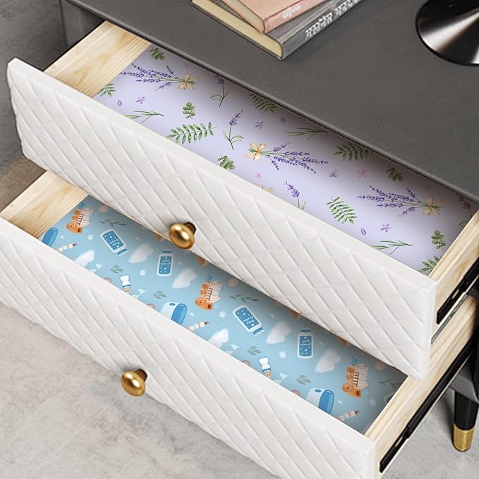 SCENTORINI Scented Drawer Liners for Dresser,6 Lavender + 6 Baby Powder Scent Drawer Paper Liners, Paper Sheets Liner 14.3x19.5 Inch, for Fragrant Home Shelf Closet Bedroom Drawer