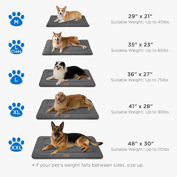 Reversible Dog Crate Pad Bed for Extra Large Dogs,Washable & Non-Slip Kennel Pet Mat, High Density Foam and Soft Fleece Cat Bed for Indoor & Outdoor Use, 48" x 30", Dark Gray