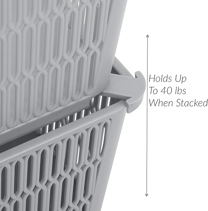 Simplify 2Pk Large Slide 2 Stack It Tote Basket | Storage & Organization | Open Bins with Stackable Capability | Bathroom | Crafts | Pantry | Playroom | Office | Grey