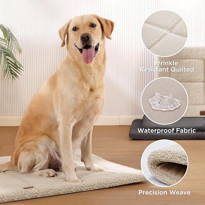 Reversible Dog Crate Pad Bed for Medium Small Dogs,Washable & Non-Slip Kennel Pet Mat, High Density Foam and Soft Fleece Cat Bed for Indoor & Outdoor Use, 29" x 21", Cream White