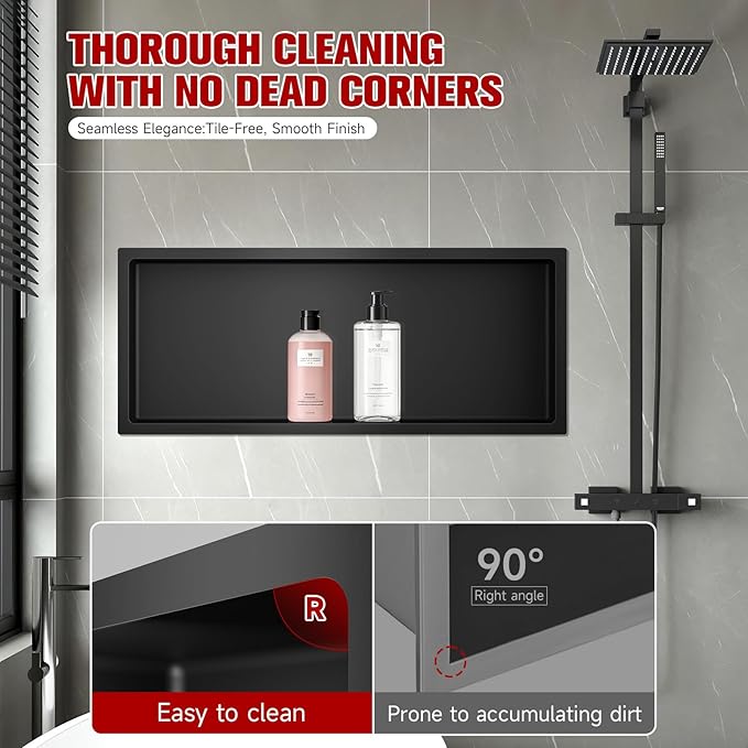 No Tile Needed Shower Niche 13"X 31", Bathroom Wall Niche Single Shelf, Stainless Steel Shower Niche for Bathroom, Kitchens, Balconies