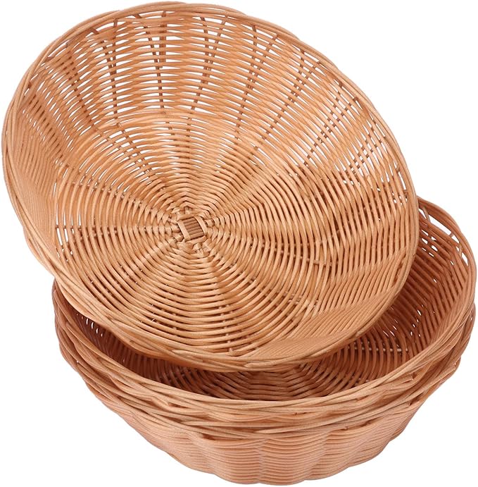 9.5 Inch Round Poly Wicker Baskets - Bulk 11 Pack for Serving, Empty Gifts, Small Wicker - Durable Bread and Food Serving for Home & Restaurant Use