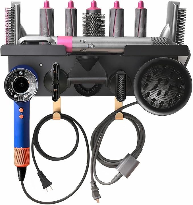 Upgraded 2-in-1 Holder Compatible with Dyson Airwrap and Hair Dryer, Suitable for Both Nural and Supersonic Models, Wall Mounted Stand to Organize Airwrap and Hair Dryer Attachments
