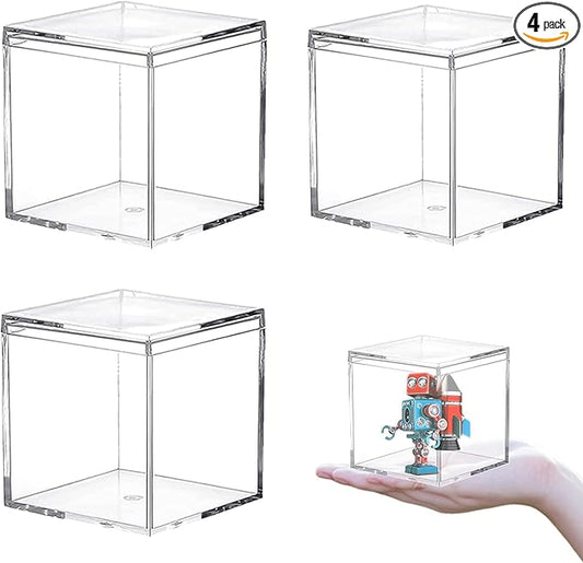 Clear Acrylic Box with Lid, 4 Pack 2.6x2.6x2.6 Inches Clear Decorative Boxes Acrylic Square Cube Storage Container Drawer Organizer for Vanity Jewelry Accessories