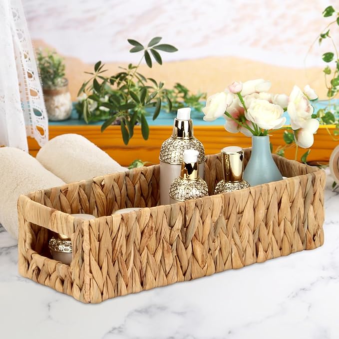 Wicker Storage Basket Nesting Small Wicker Basket, Water Hyacinth Toilet Paper Baskets for Storage, Bathroom Organizer Toilet Paper Holders for Organizing Pantry Bathroom Toilet Tank, 2 Pack