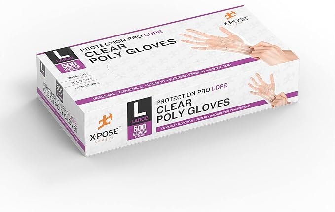 Xpose Safety Disposable Food Prep Poly Gloves - Transparent Embossed Latex Free Kitchen, Plastic Gloves for Food Handling